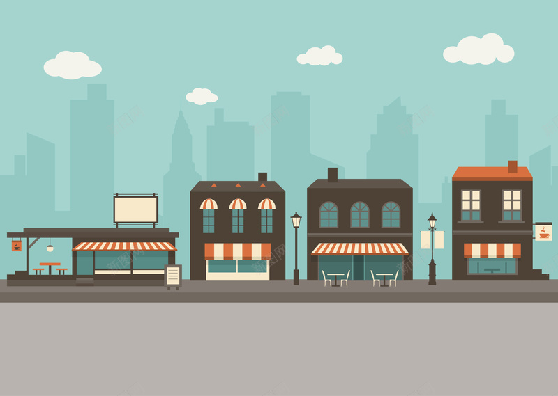 卡通城市建筑背景矢量图eps设计背景_88icon https://88icon.com 卡通 商业街 城市 城镇 建筑 建筑背景 矢量 童趣 背景 路边 矢量图