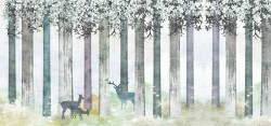 北欧文化手绘树林北欧艺术背景墙装饰画高清图片