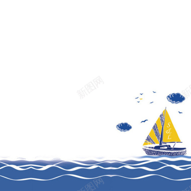 手绘帆船背景图背景