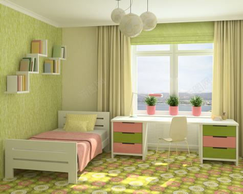 清新绿色卧室家居装饰背景