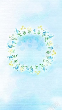 蓝色花朵花环H5背景背景