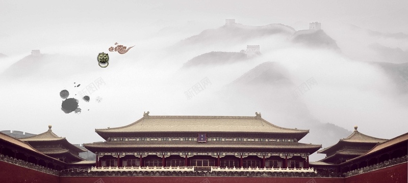 中国风传统文化古建筑展板大气背景背景