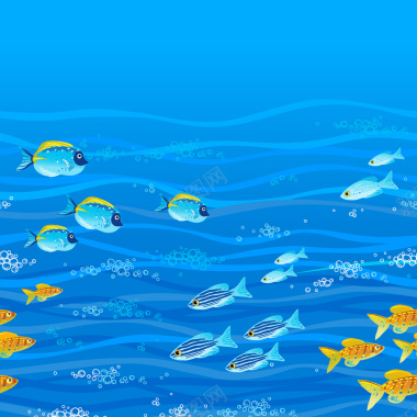 海浪波纹热带鱼海底世界矢量背景背景