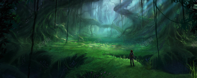 森林大气梦幻绿色淘宝海报背景背景