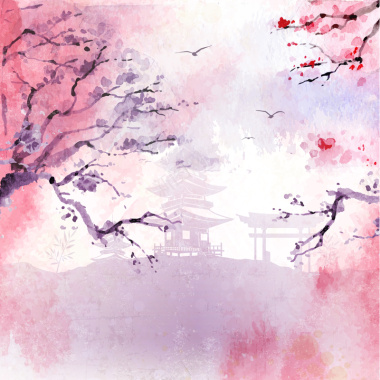唯美异域风情之日本樱花海报背景背景
