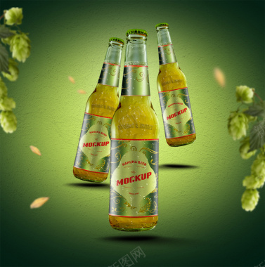 黄啤冰啤酒啤酒瓶背景图背景