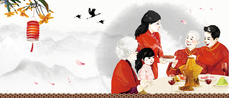 春节中国风白色淘宝海报背景背景