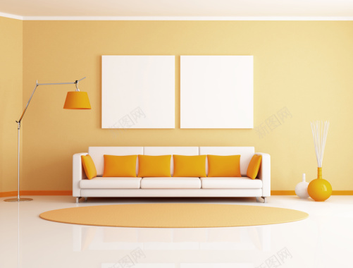 黄色简约时尚客厅沙发背景