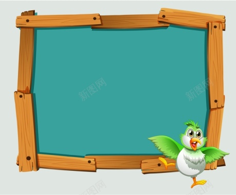 矢量卡通木板边框鹦鹉背景背景