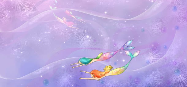 可爱卡通唯美紫色背景jpg设计背景_88icon https://88icon.com 可爱卡通唯美紫色插画 美丽的女孩 美人女 飞翔 飞船 鲸鱼