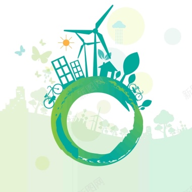 公益环保绿色拯救地球建筑风力发电海报背景矢量图背景