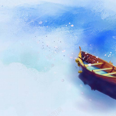 清新手绘油画小船背景图背景