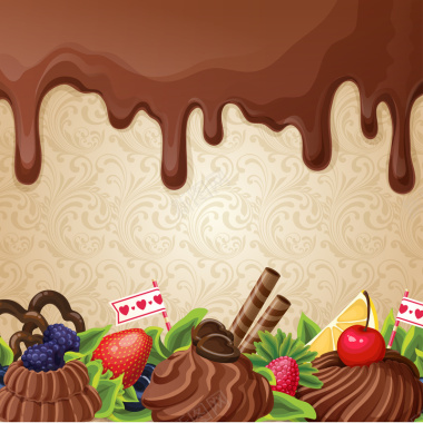 巧克力水果卡通海报背景矢量图背景