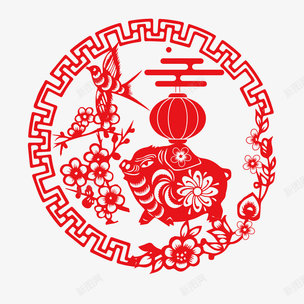 新年中国红剪纸png免抠素材_88icon https://88icon.com 中国红 剪纸 新年 新春