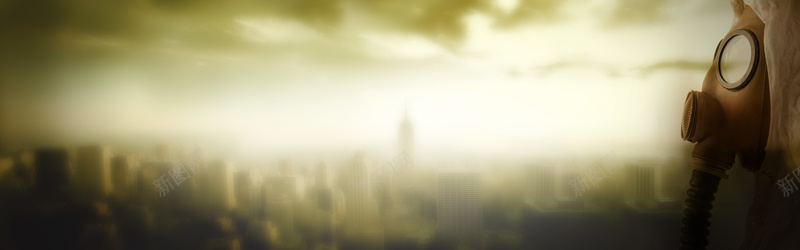 城市雾霾阴暗压抑灰绿色海报背景背景