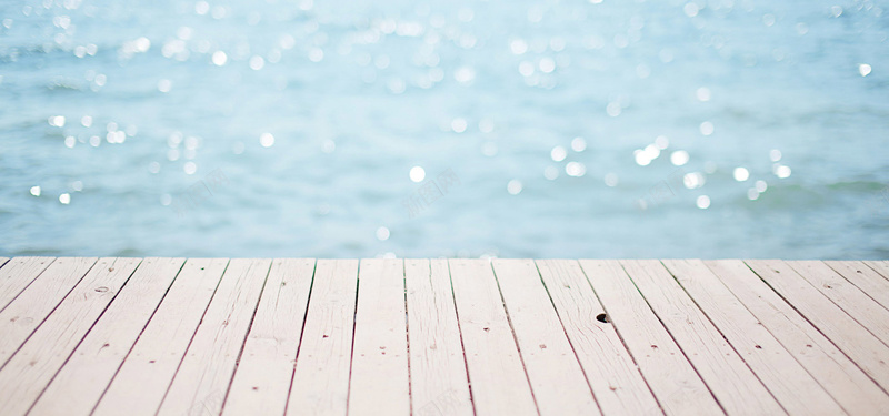 日系小清新文艺淡蓝色海边木板背景摄影图片