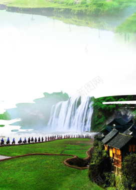 贵州黄果树瀑布建筑旅游海报背景