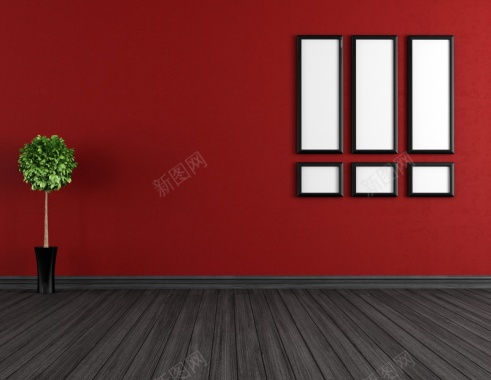 客厅红色墙纸照片墙效果背景