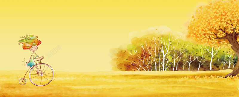 秋天背景psd设计背景_88icon https://88icon.com 卡通 卡通小孩 手绘 树 海报banner 秋天 秋季背景 童趣 草地 草坪 黄树叶