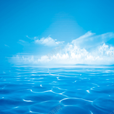蓝色白云河洋质感背景摄影图片