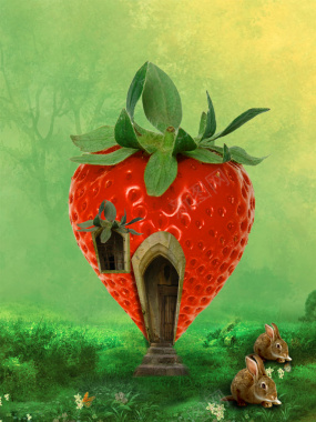 合成草莓房子PSD背景图背景