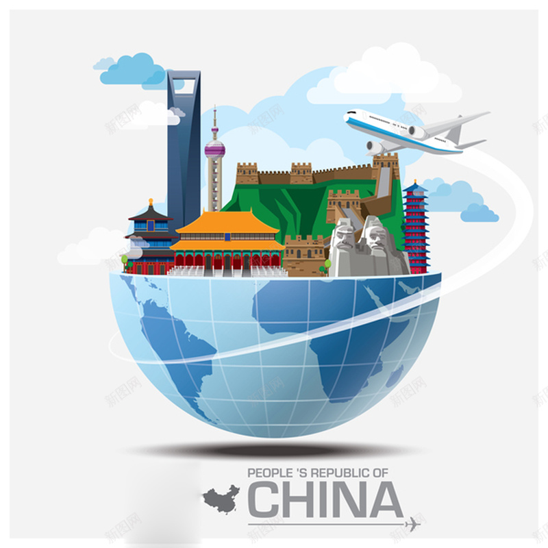 中国旅游著名地标海报背景jpg设计背景_88icon https://88icon.com 中国建筑 中国旅游 卡通 地标 地球 手绘 旅游海报 旅行 童趣 背景素材 飞机