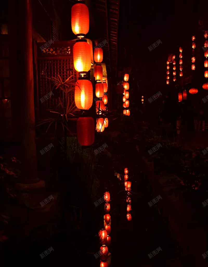 江南水乡夜景美图psd设计背景_88icon https://88icon.com 串串 夜晚 夜景 夜色 水乡 江南 河水 灯笼 纹理 质感