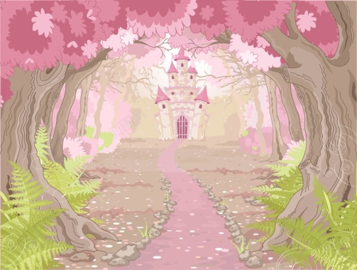 矢量儿童卡通粉色森林城堡背景背景