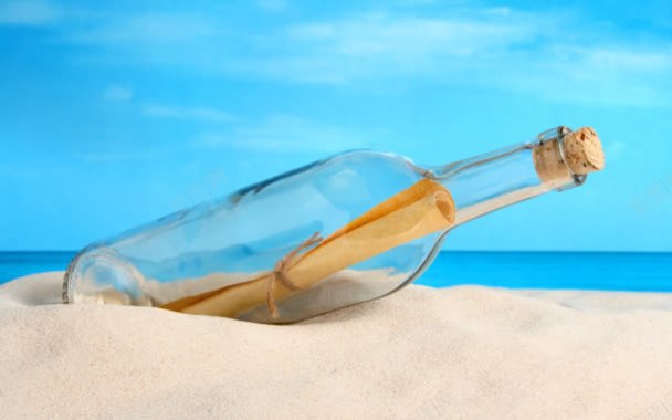 沙滩蓝色海洋漂流瓶背景