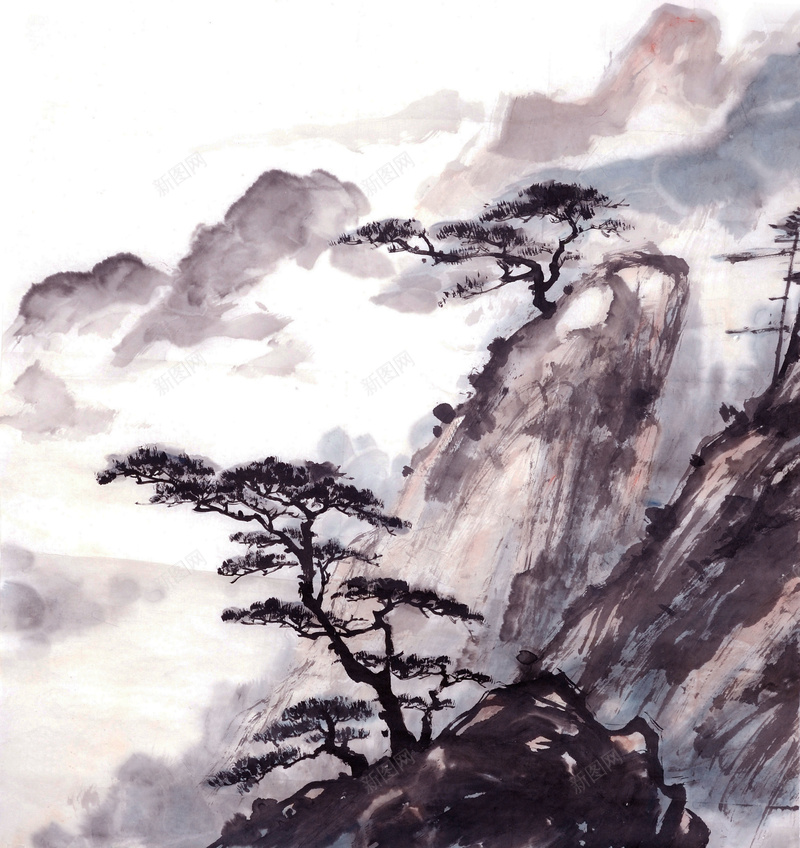 黑白水墨山水画背景图psd设计背景_88icon https://88icon.com 中国风 唯美 国画 山水画 工笔画 悠悠我心 意境 水墨 水彩 白色 简笔山水画 黑白画