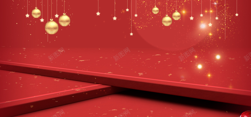 圣诞节红色高档金球banner背景
