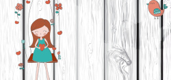 美女荡秋千卡通木质纹理灰色banner背景高清图片