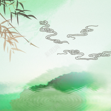 绿色中国风水墨端午节主图背景背景