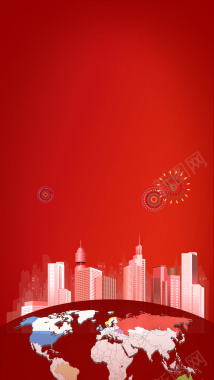 红色建筑喜庆商务背景背景