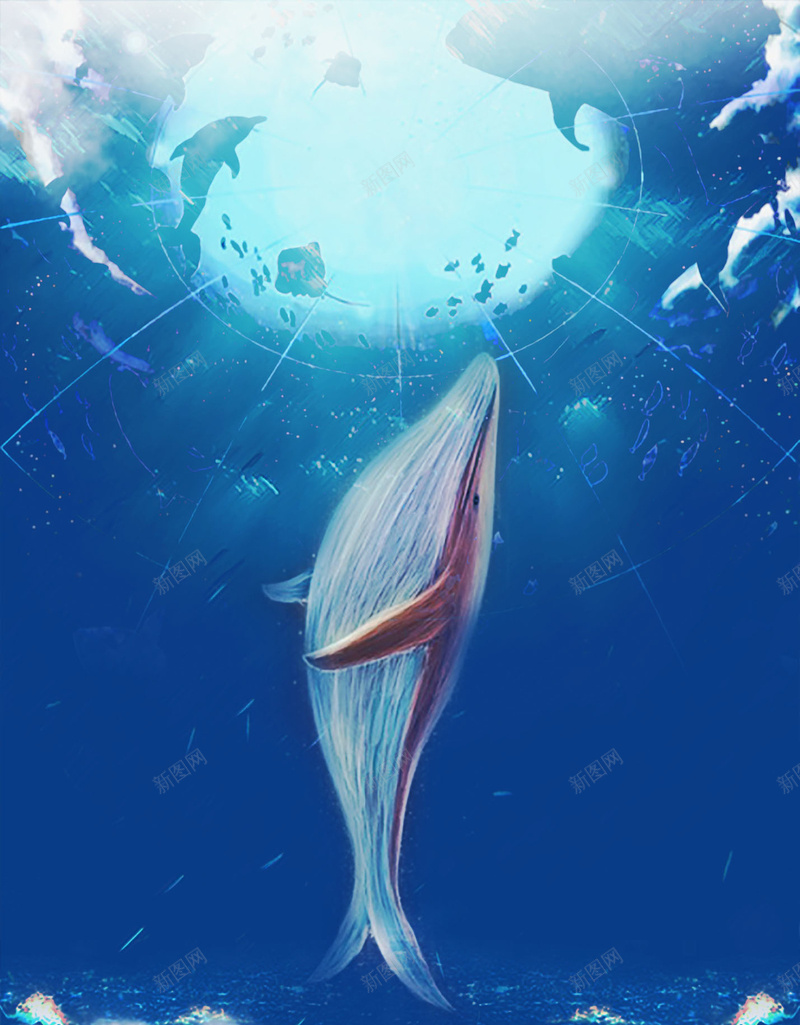 清新鲸鱼海报psd设计背景_88icon https://88icon.com 云 卡通 手绘 清新 童趣 鲸鱼