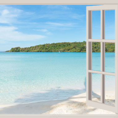 清新海滩白窗户主图背景背景