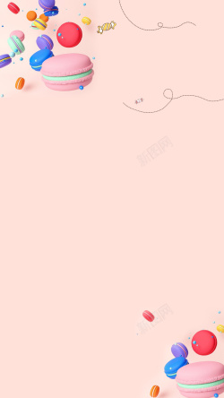 线条糕点卡通淘宝西式糕点马卡龙粉色H5背景高清图片