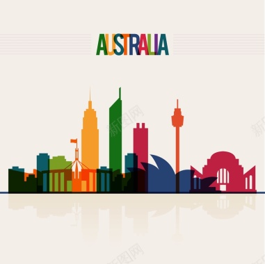 彩色澳大利亚城市剪影背景模板矢量图背景