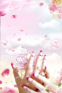粉色唯美花瓣美甲海报背景背景