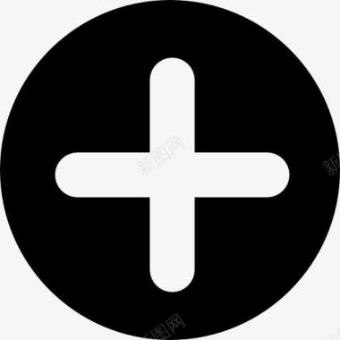 添加按钮加符号在一个黑色的圆图标图标