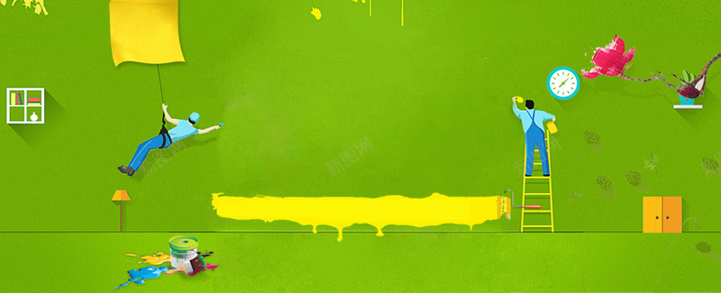 家装节童趣手绘绿色海报背景背景