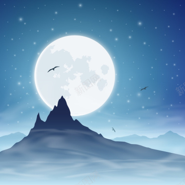 唯美雪山月亮星空精美背景矢量图背景