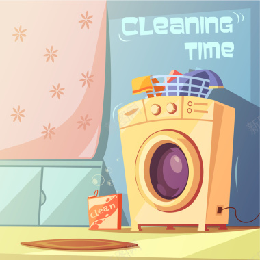 卡通清洁洗衣机背景矢量图背景