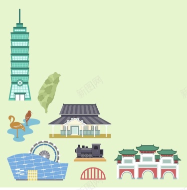 手绘矢量旅游台湾景点地图101海报背景背景