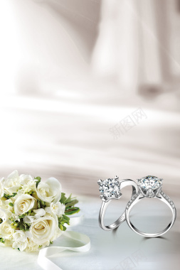 灰色质感清新珠宝戒指花束背景背景