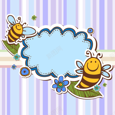 创意卡通蜜蜂相框背景矢量图背景