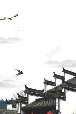 中国风传统黑白色山水风景广告背景