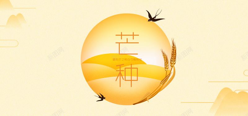 二十四节气芒种黄色稻谷banner背景