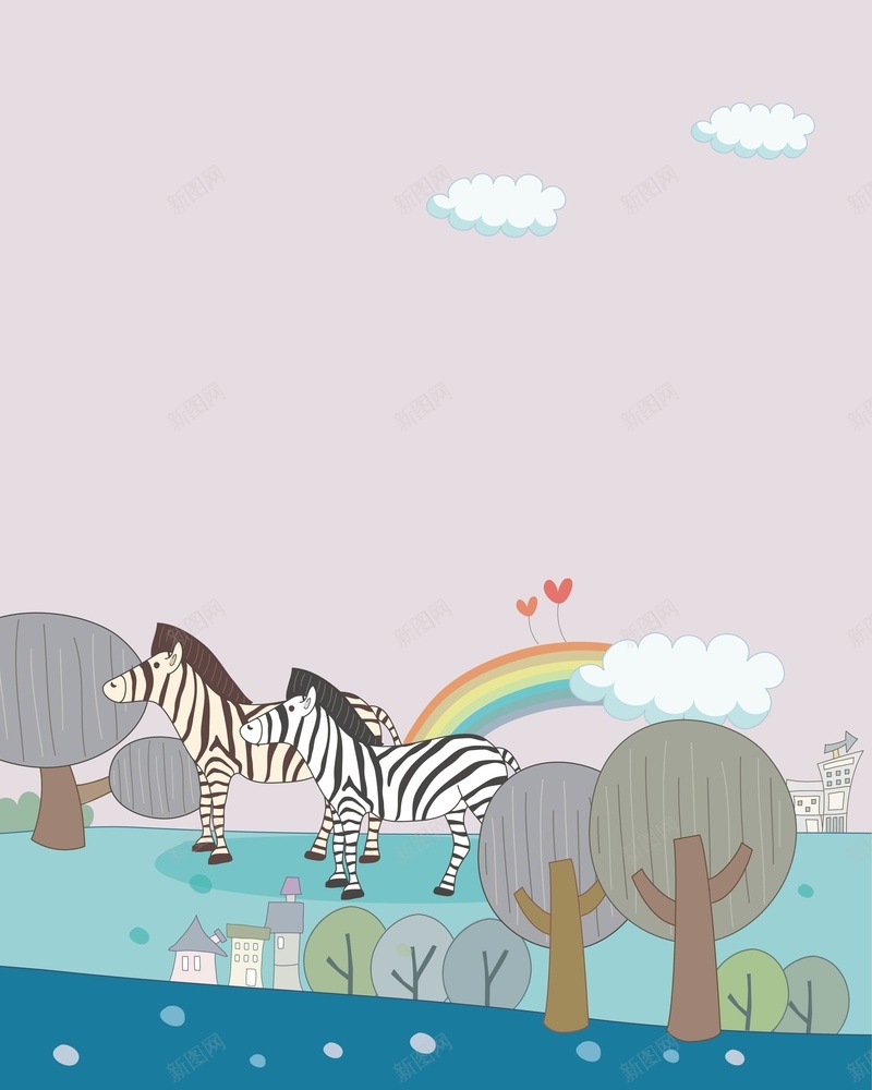矢量卡通斑马动物背景ai设计背景_88icon https://88icon.com 儿童插画 动物 卡通 彩虹 斑马 树木 海报 矢量 童趣 紫色 背景 矢量图