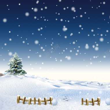圣诞节雪地白色围栏雪海报背景背景
